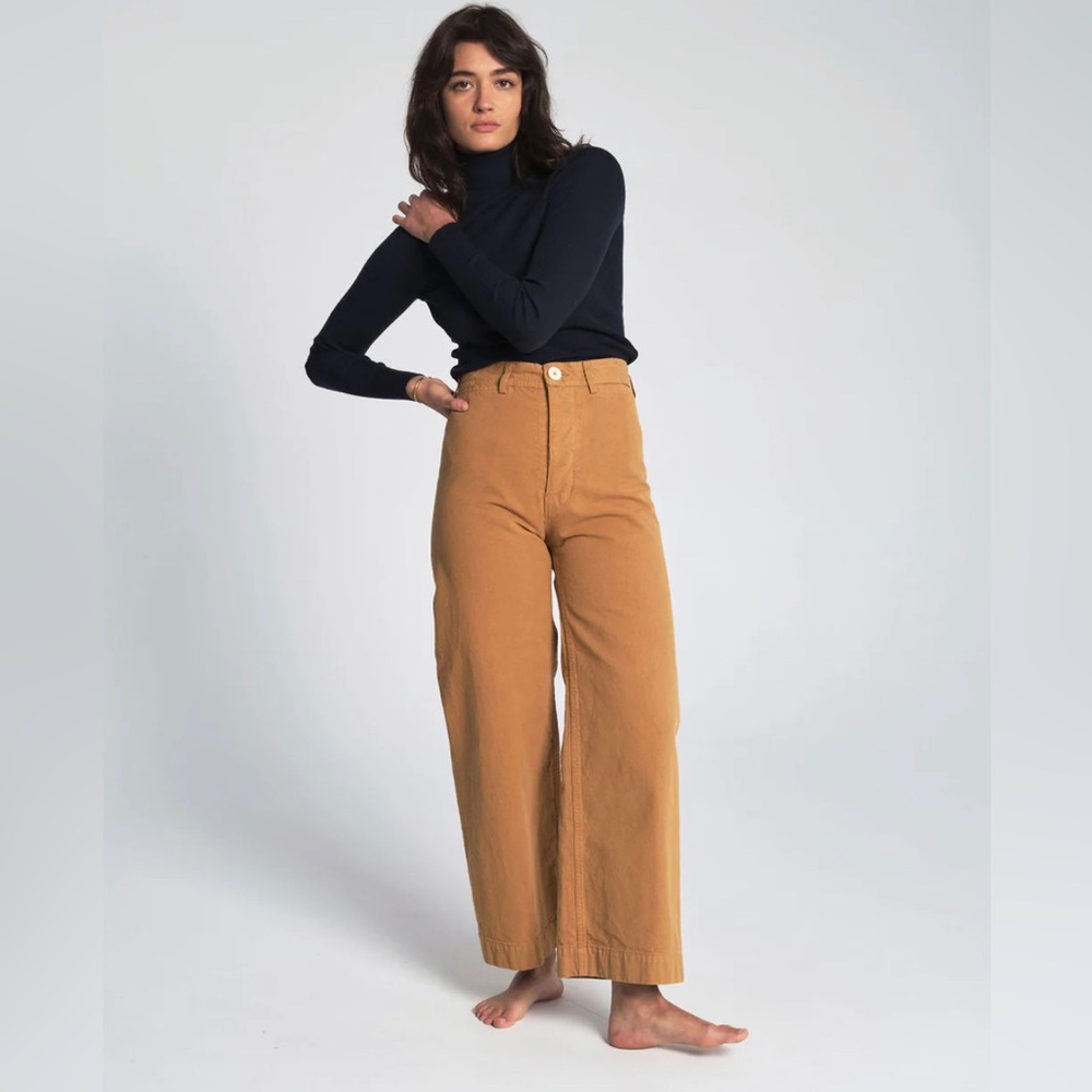 JESSE KAMM Fine Cotton Canvas Sailor Pants in Wheat Khaki Brown